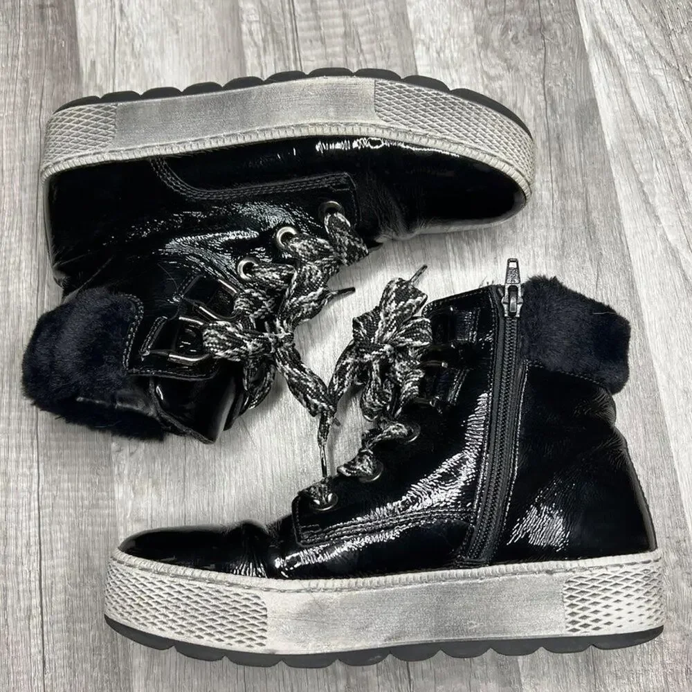 Gabor Womens Black Patent Leather Hi-Top Sneaker Boots Lace Up UK 5 US 7 1/2